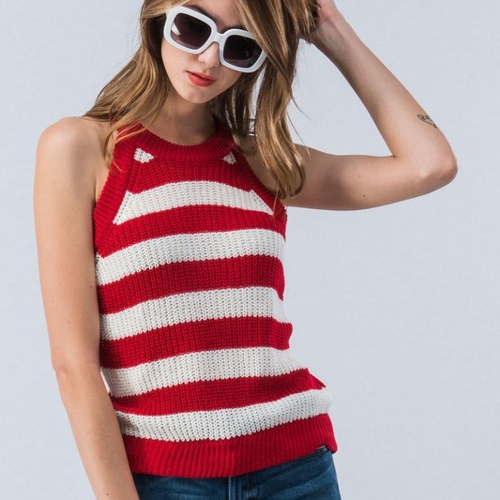 Red Striped Sweater Halter Tank